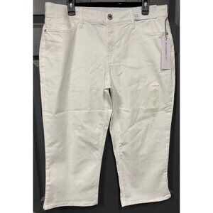 Liz Claiborne Mid-Rise Sara Crop Flex Fit, Size 14, White, Cotton Stretch,
